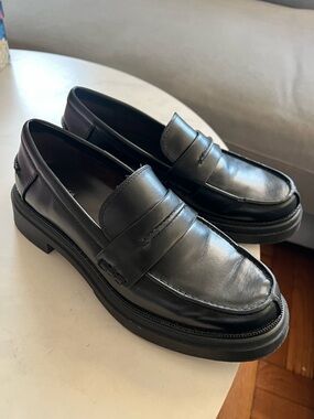 Zara Black Leather Penny Loafers